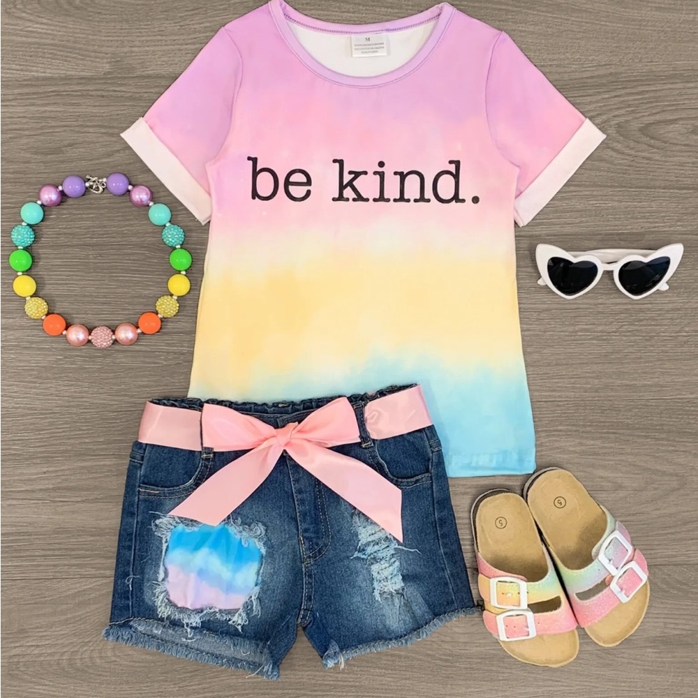 Pastel Distressed Denim Short Set
